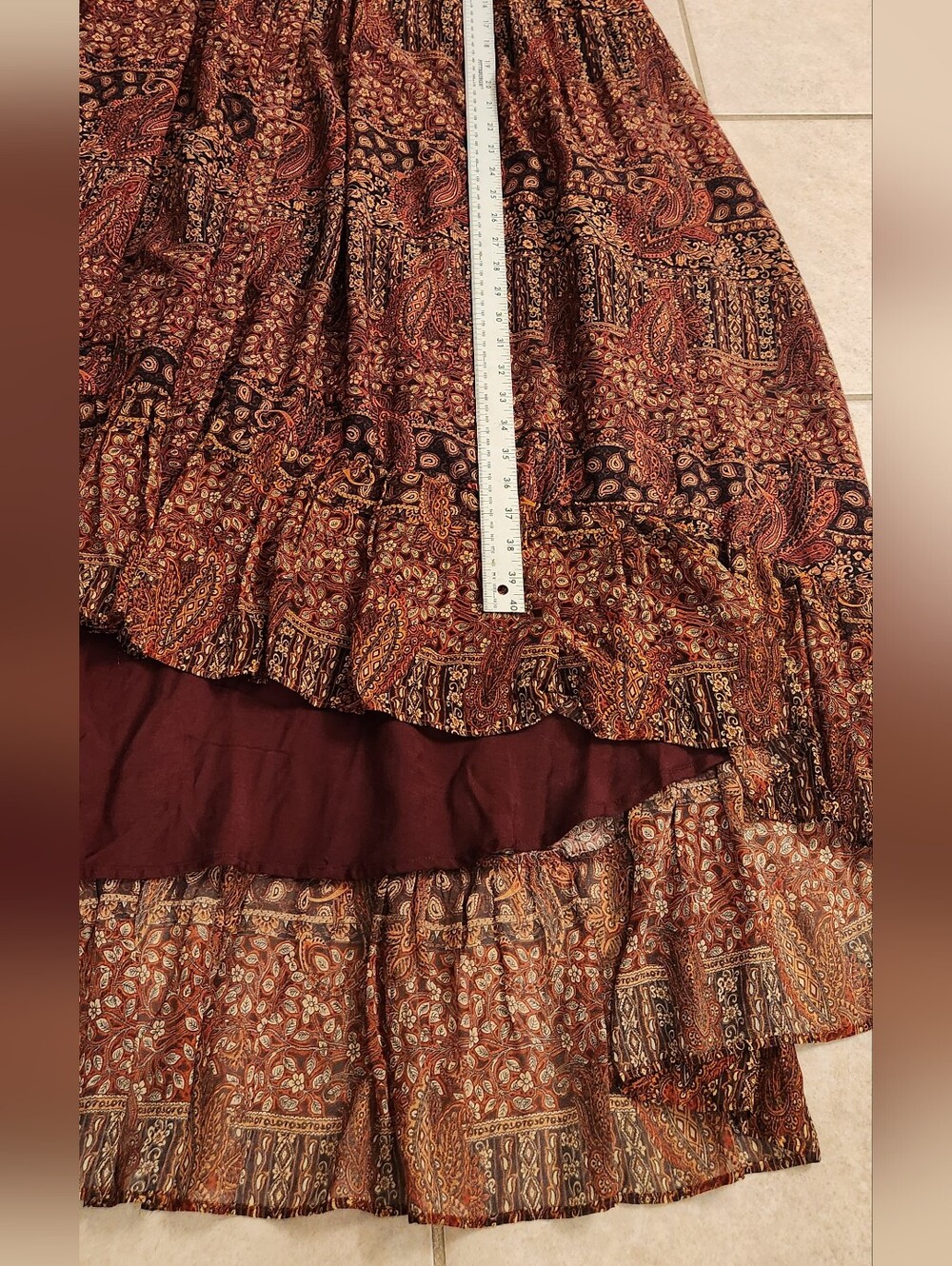 Anthropologie Pinnacle Made In India Detailed W Silk Fall Vibes High-Low Midi - Picture 5 of 15